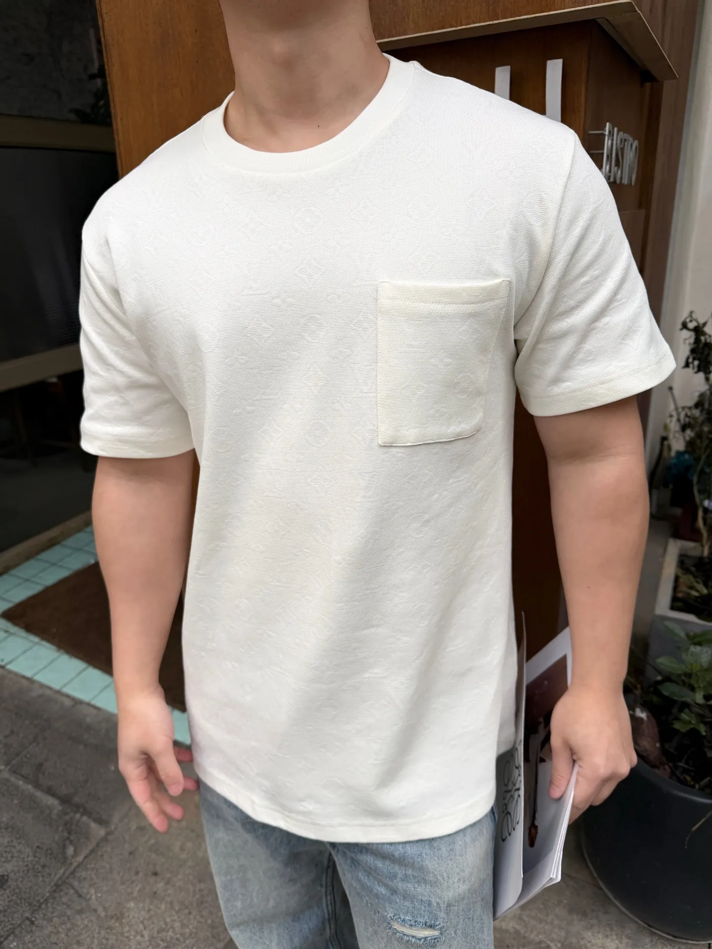 Louis Vuitton/Louis Vuitton jacquard textured piqué cotton short sleeves